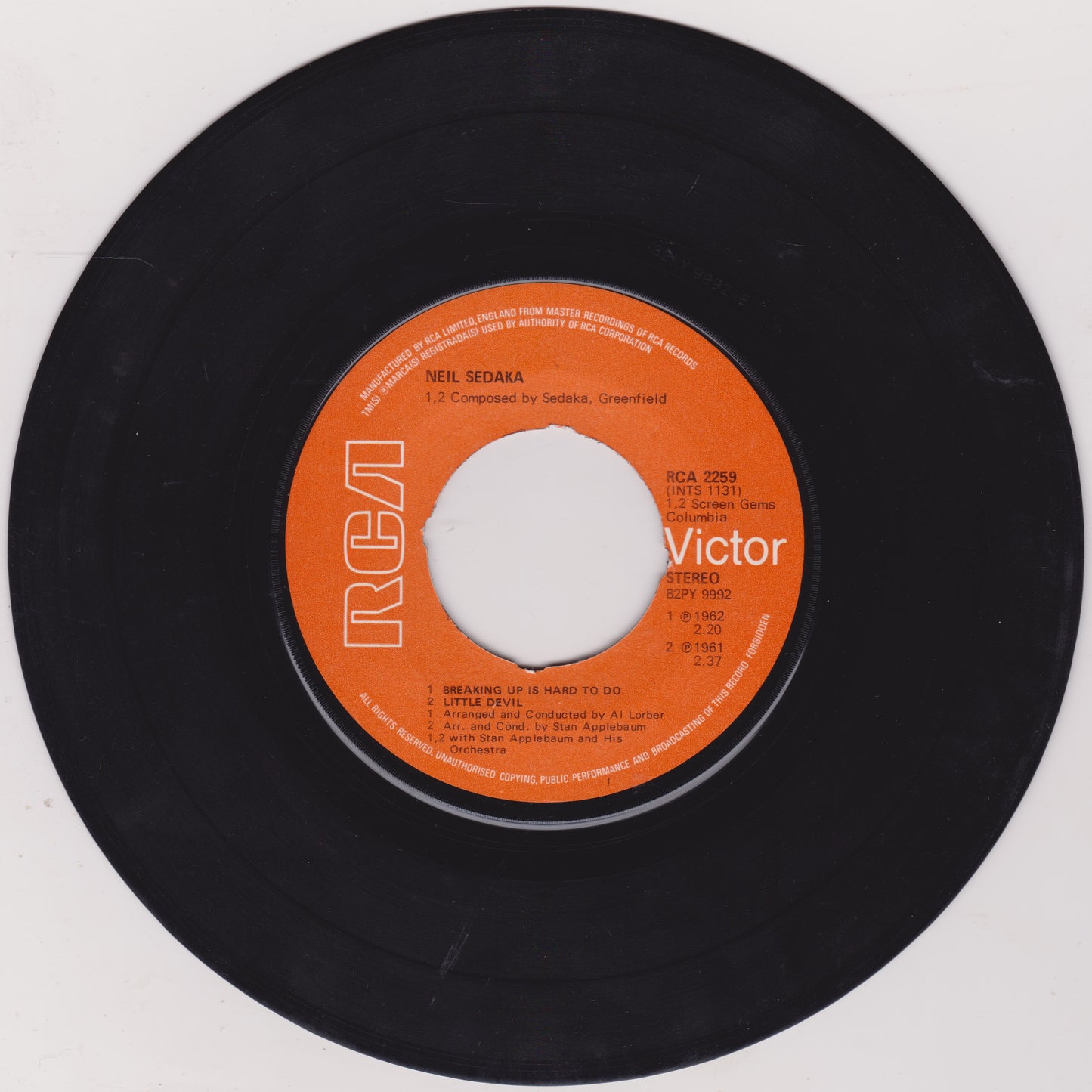 Neil Sedaka – Oh! Carol (RCA 1972) 7" vinyl single G+/- jukebox centre RE