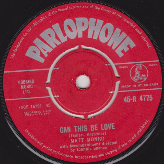 Matt Monro – Can This Be Love (Parlophone 1961) 7" vinyl single VG/-