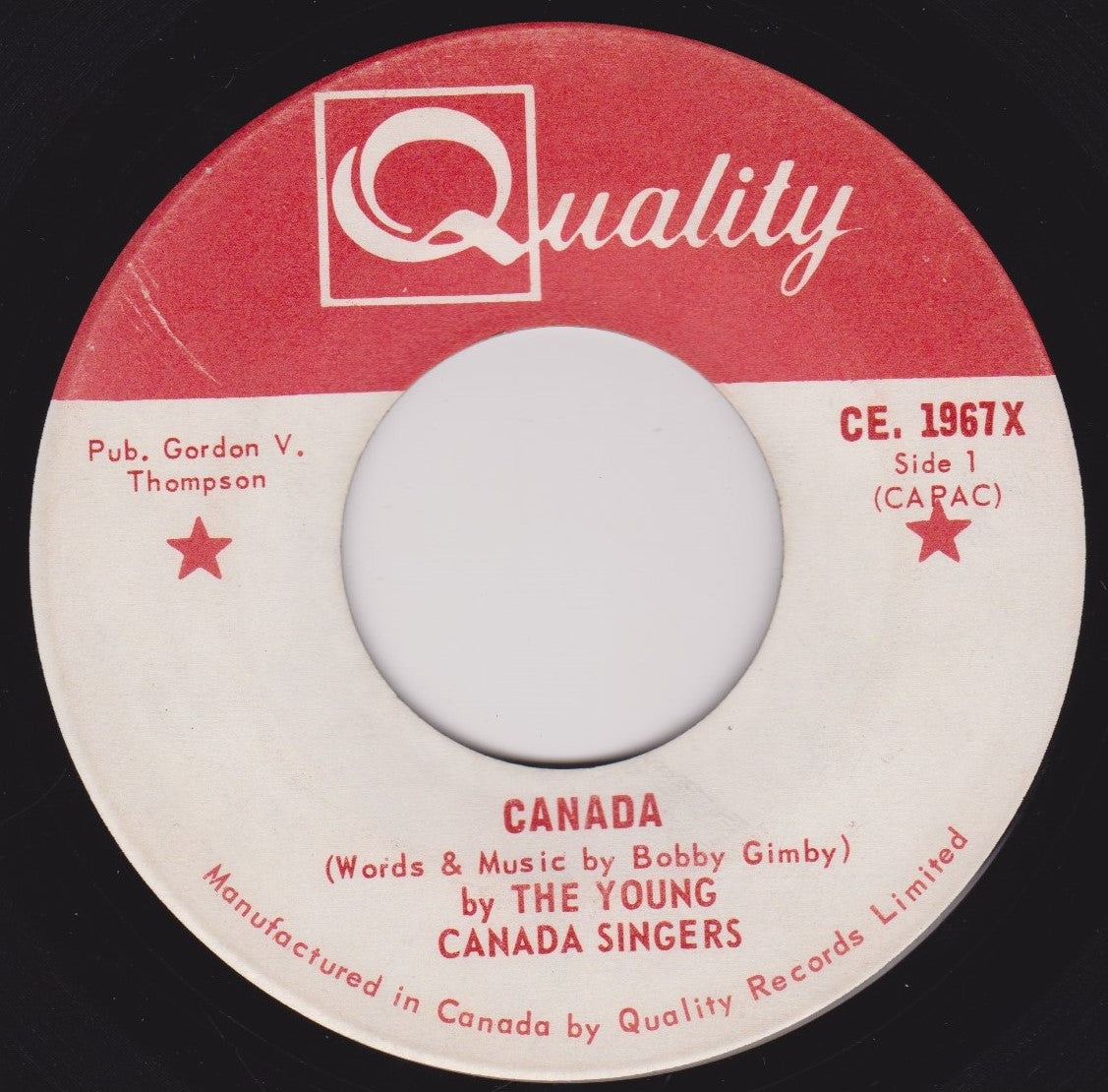 The Young Canada Singers – Canada (Quality 1967) 7" vinyl single VG/- Canada jukebox