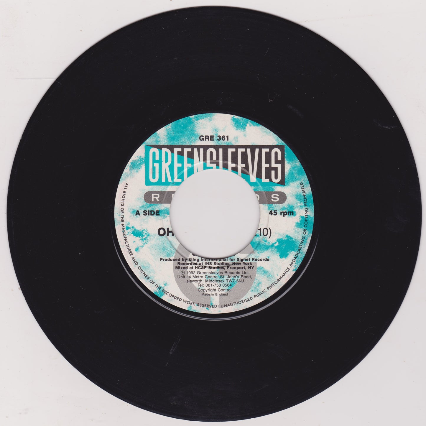 Shaggy ‎– Oh Carolina (Greensleeves 1993) 7" vinyl single G+/- jukebox centre