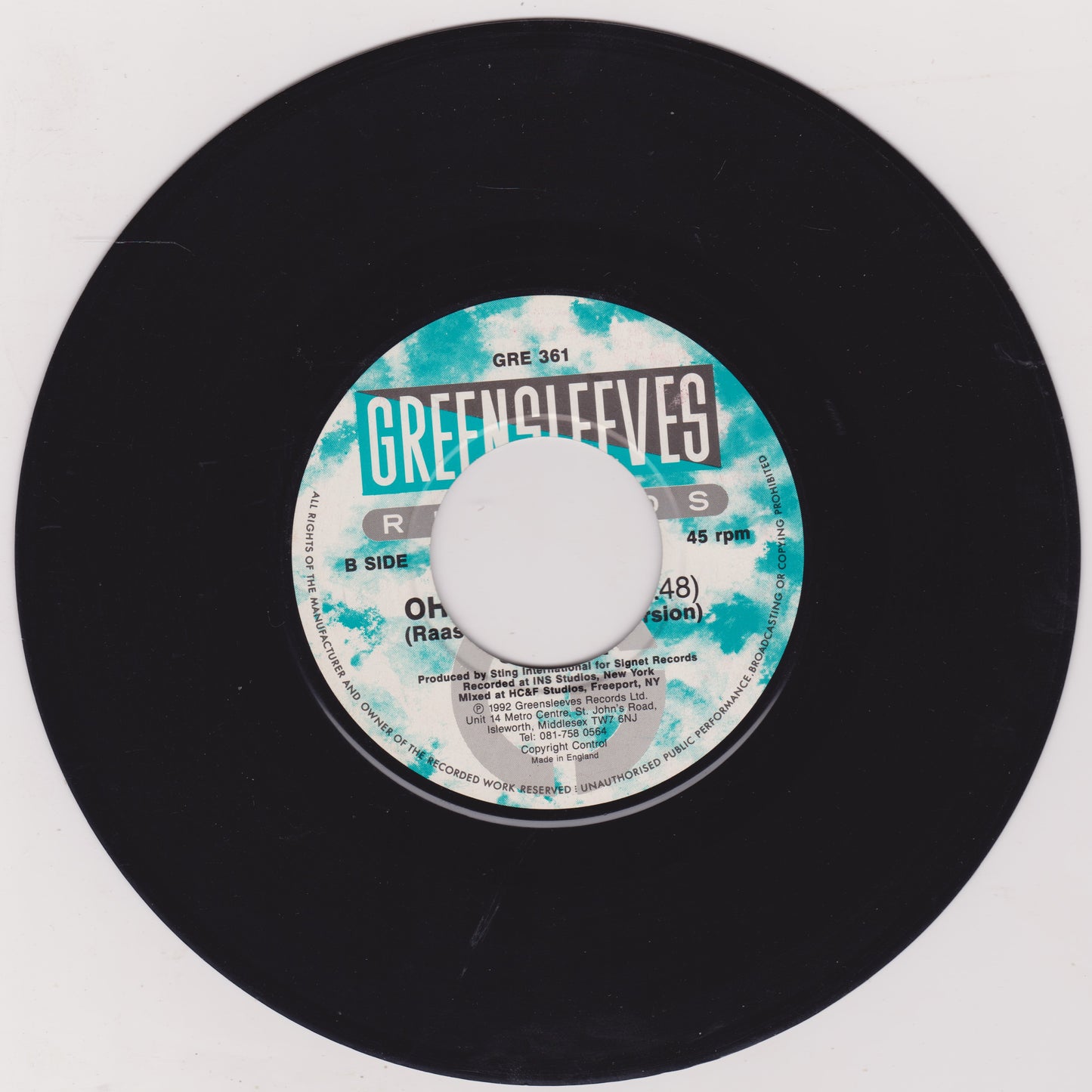 Shaggy ‎– Oh Carolina (Greensleeves 1993) 7" vinyl single G+/- jukebox centre