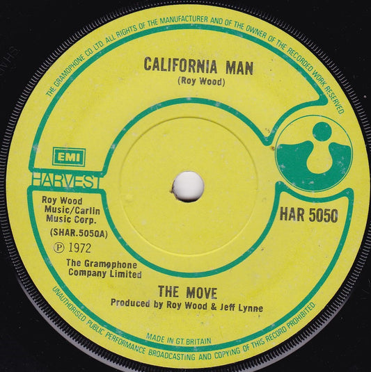 The Move ‎– California Man (Harvest 1972) 7" vinyl single G+/-