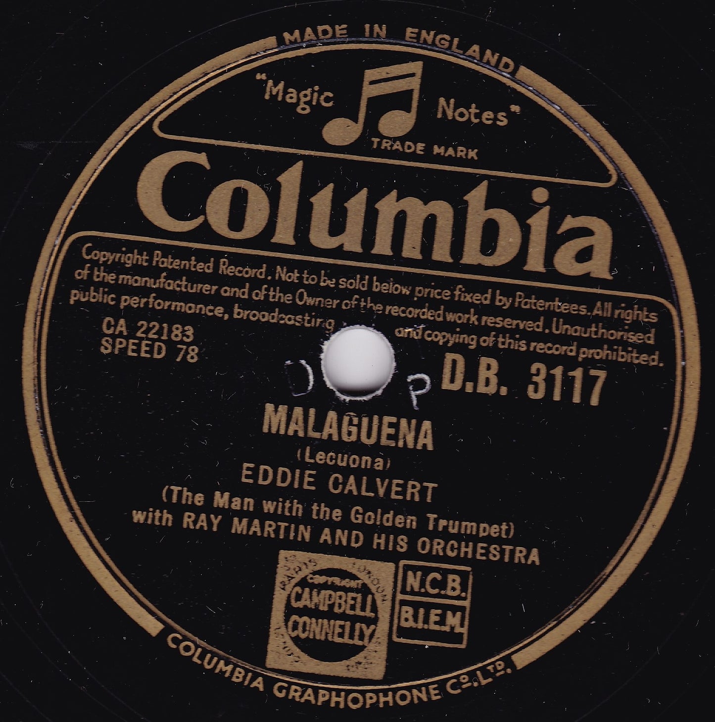 Eddie Calvert - Laura / Malaguena (Columbia) 10" shellac VG/G+