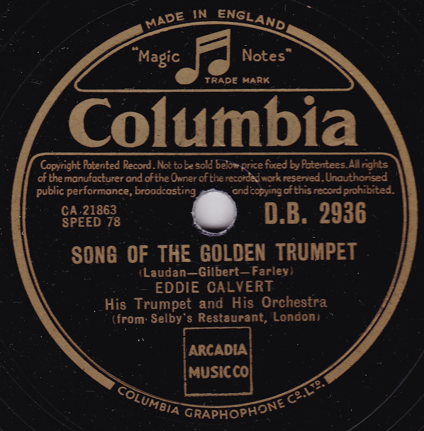 Eddie Calvert - Song Of The Golden Trumpet / Summer (Columbia) 10" shellac VG/G+