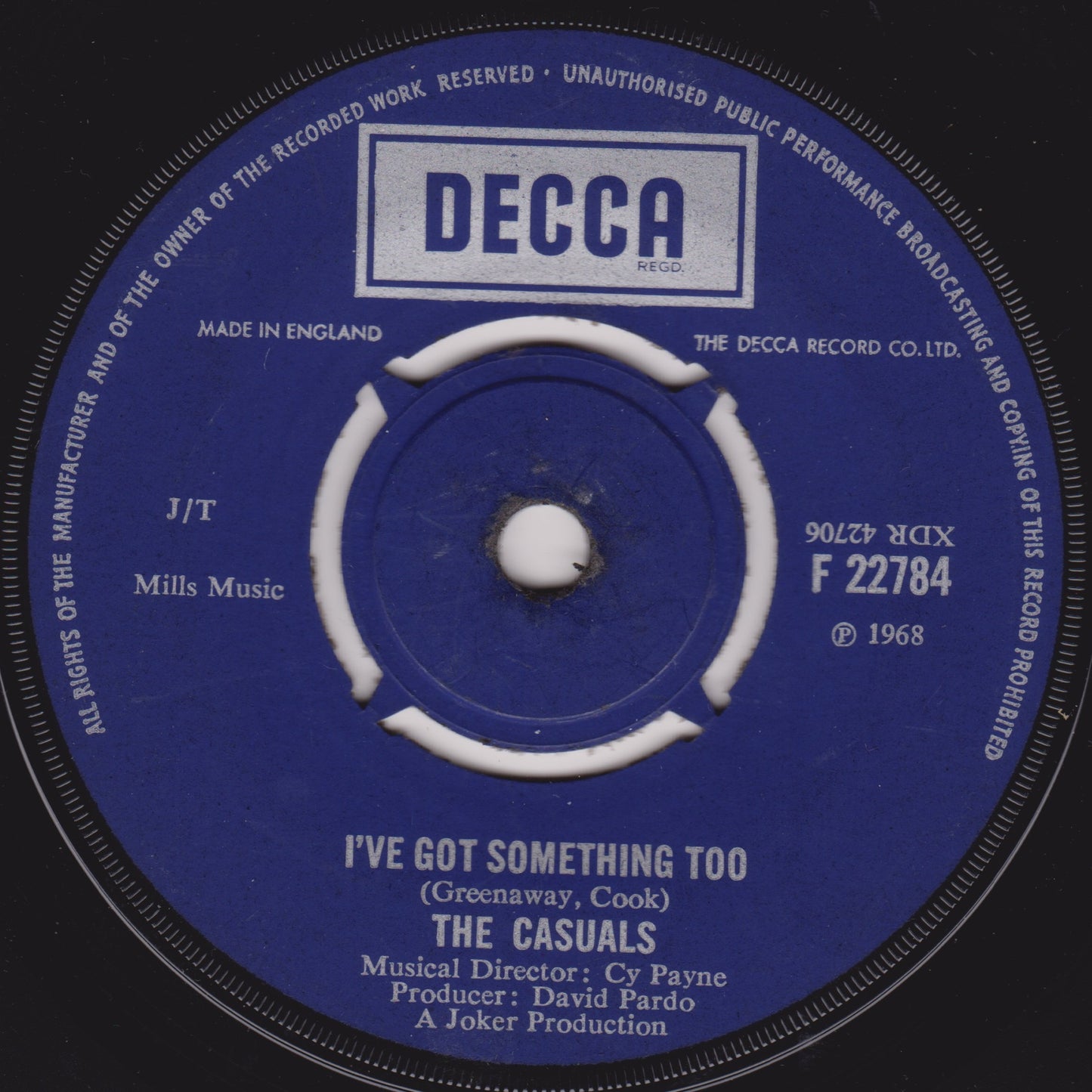 The Casuals ‎– Jesamine (Decca 1968) 7" vinyl single G+/-