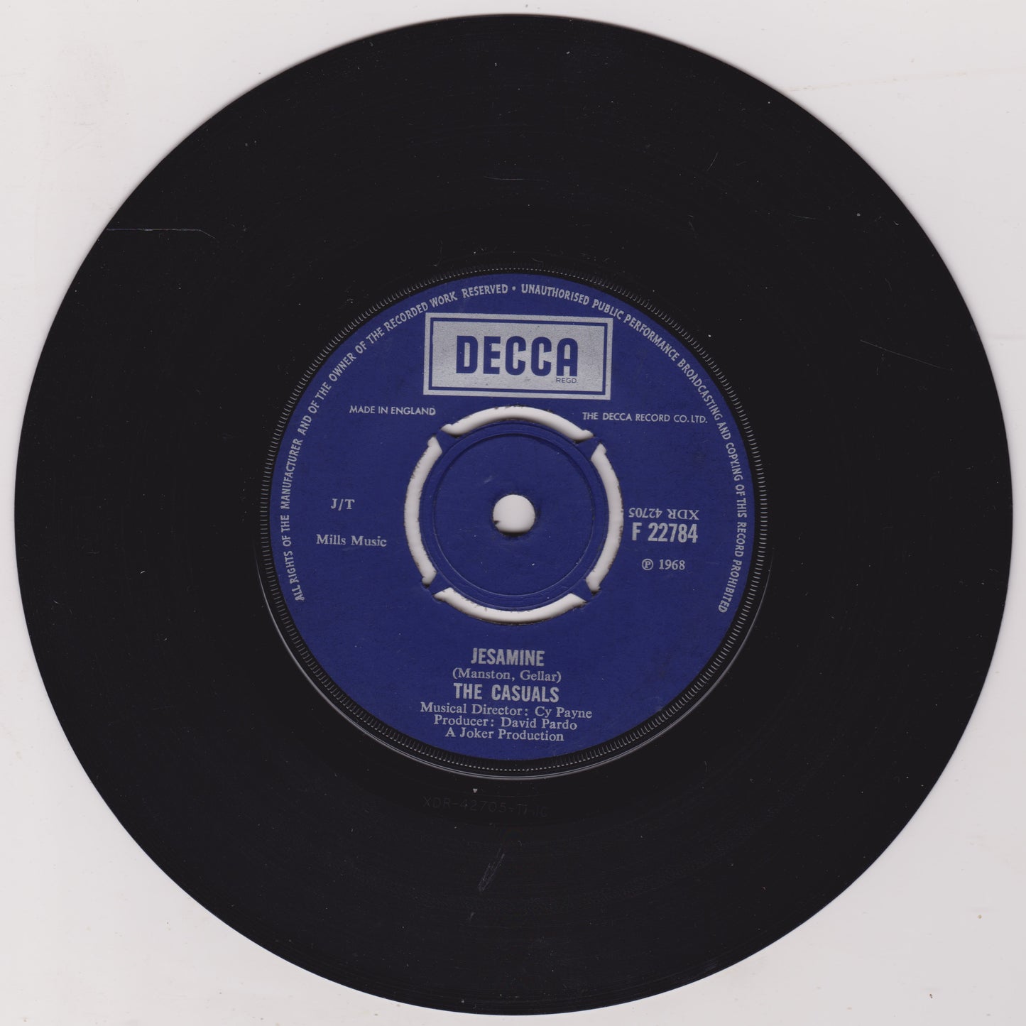 The Casuals ‎– Jesamine (Decca 1968) 7" vinyl single G+/-