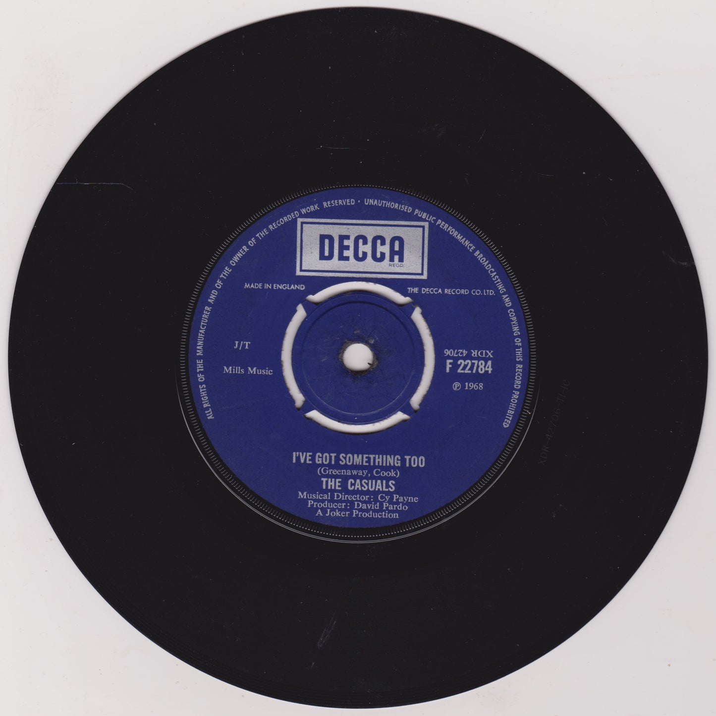 The Casuals ‎– Jesamine (Decca 1968) 7" vinyl single G+/-