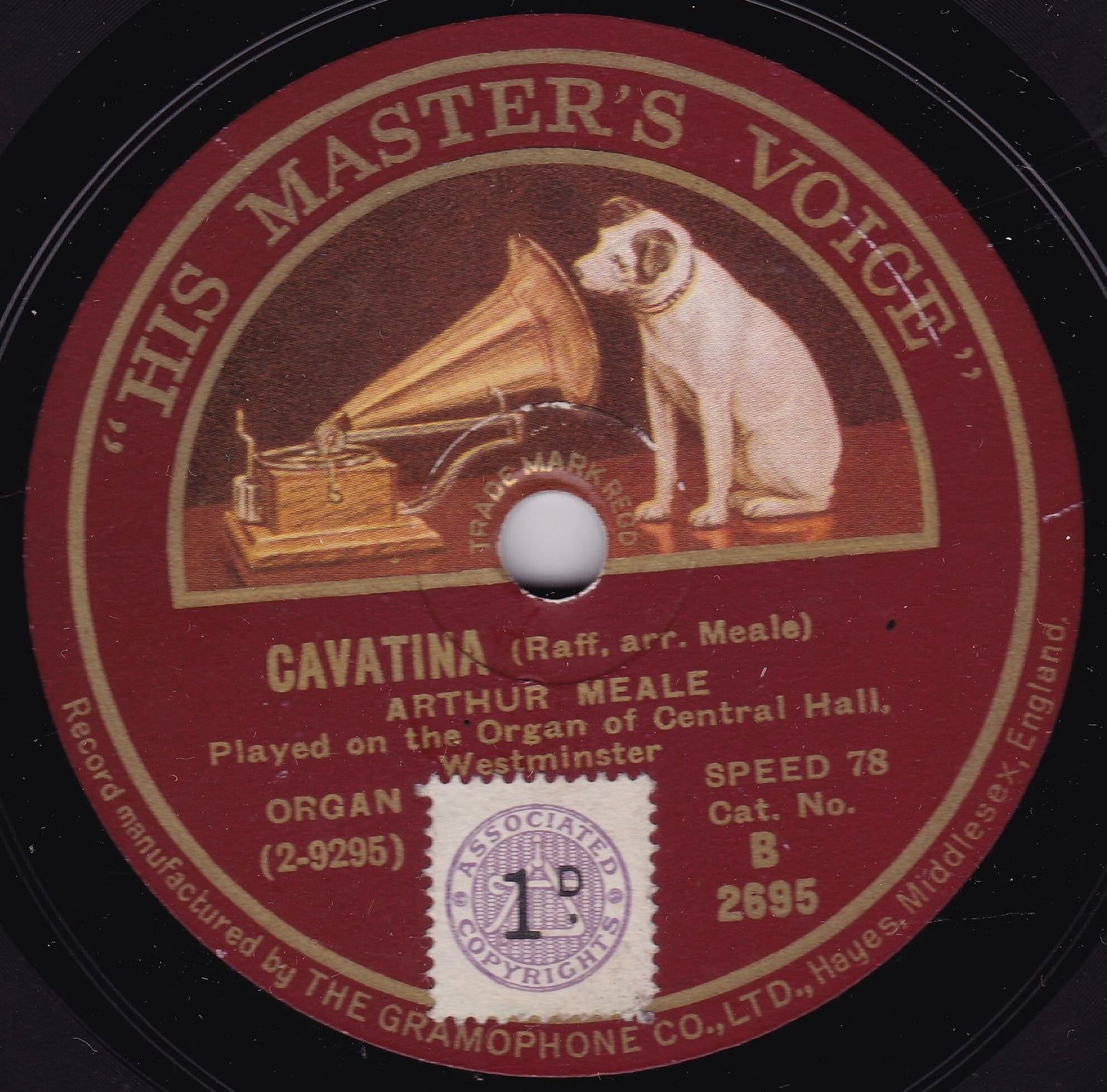 Arthur Meale - Cavatina / Blue Danube Waltz (HMV) 10" shellac VG/-