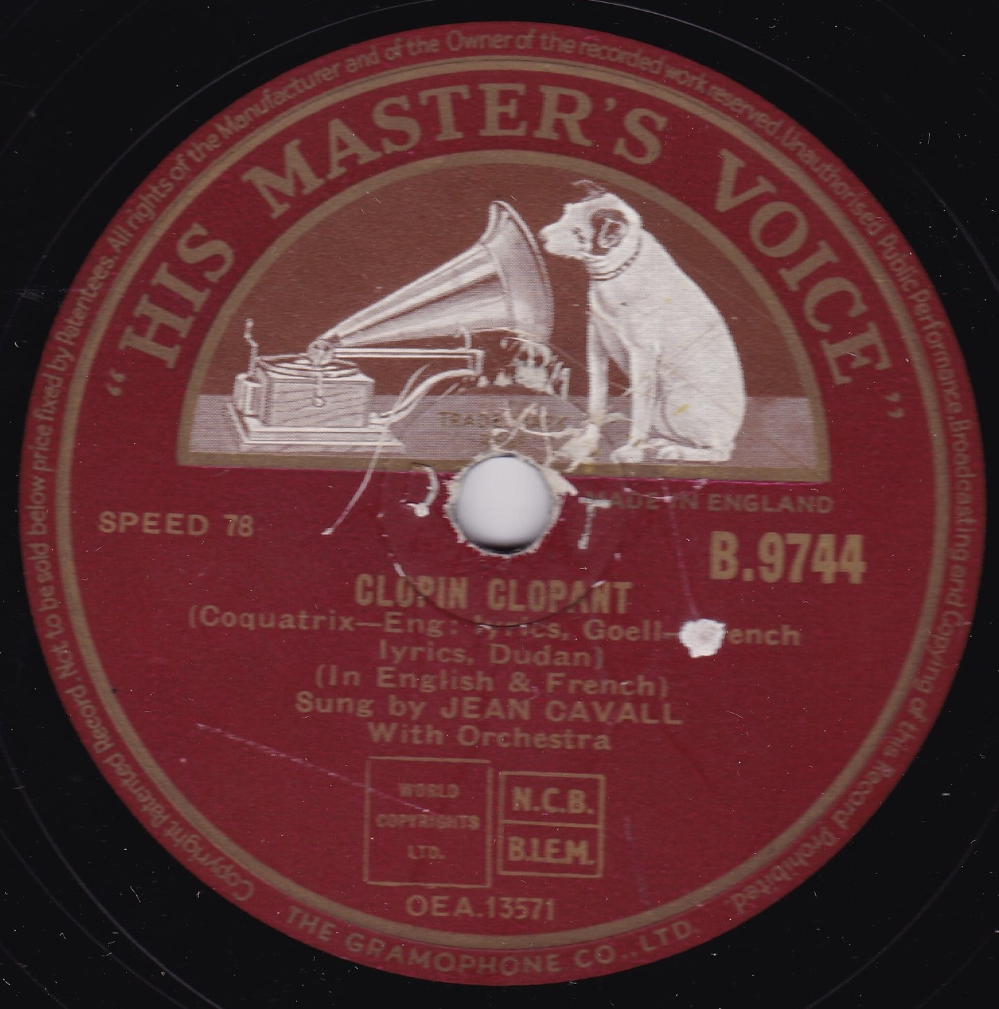 Jean Cavall – Clopin Clopant / Perhaps, Perhaps, Perhaps (HMV) 10" shellac VG/VG