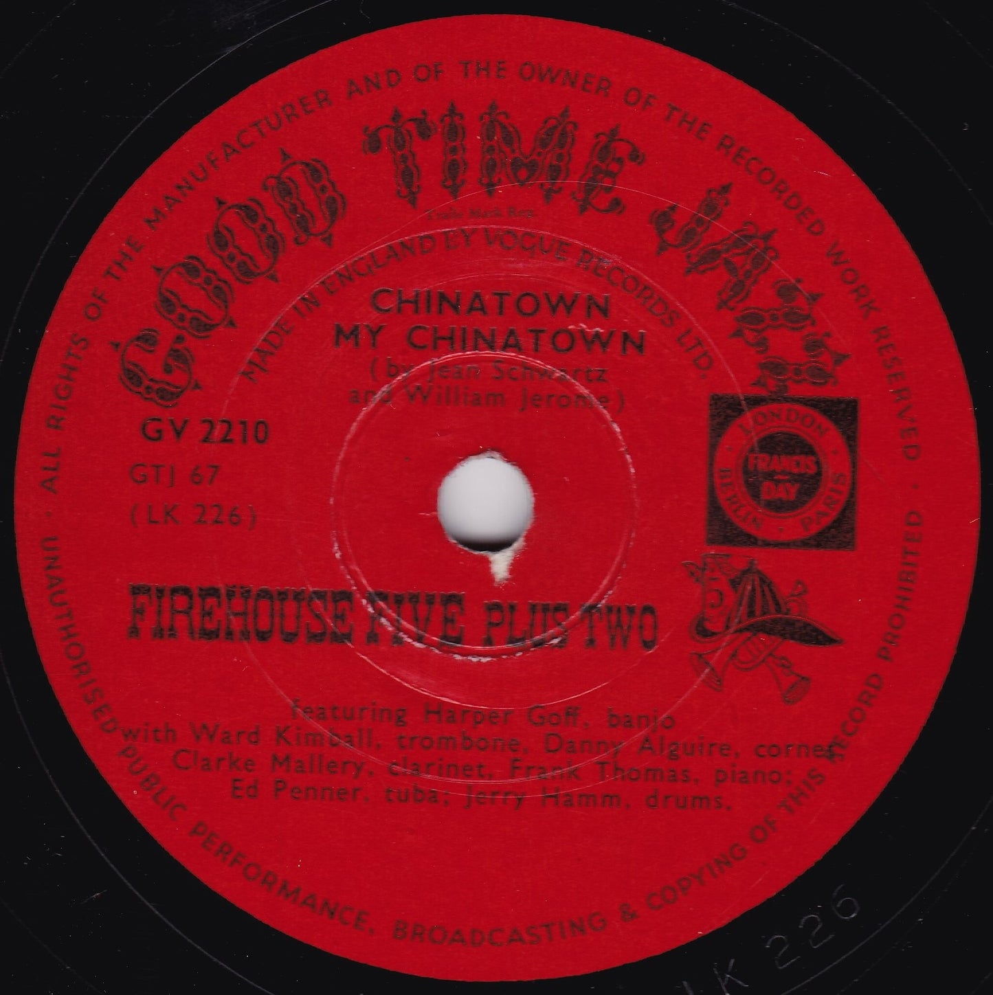 Firehouse Five Plus Two – Chinatown My Chinatown (1953) 10" shellac VG/-