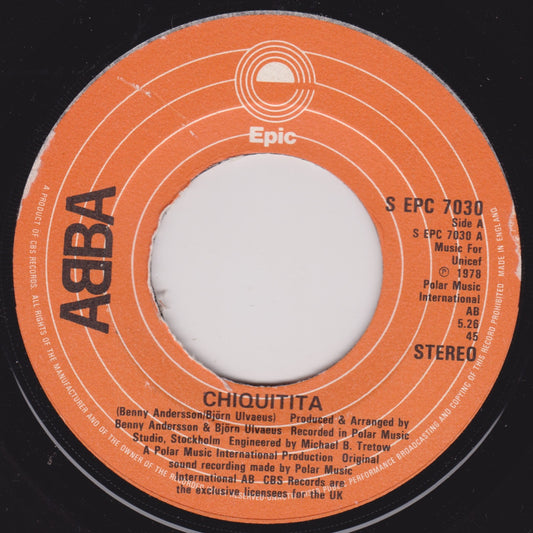 ABBA – Chiquitita (Epic, 1979) 7" vinyl single VG/- jukebox centre hole