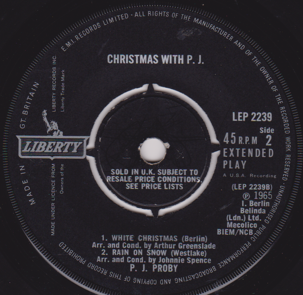 Record label for 'Christmas with P. J.' by Liberty Records