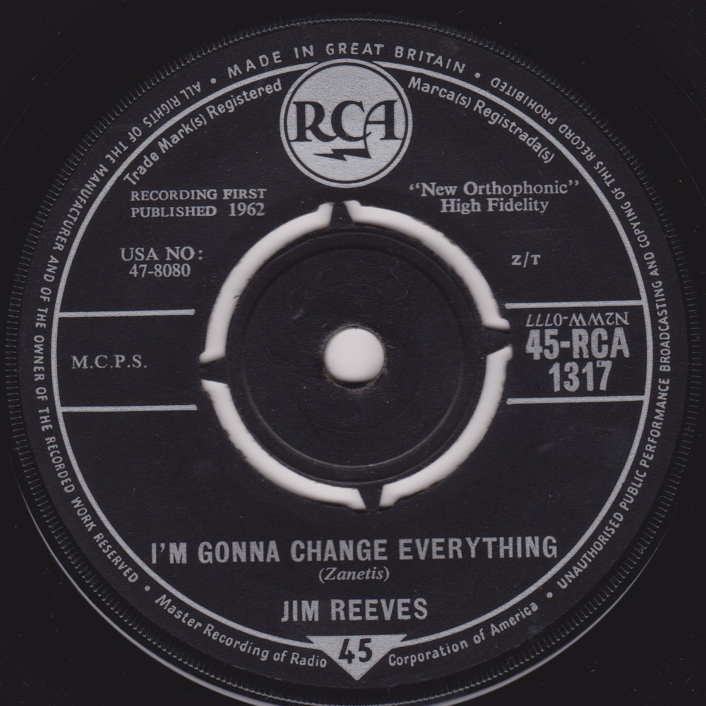 Jim Reeves ‎– I'm Gonna Change Everything (RCA 1962) 7" vinyl single VG/-