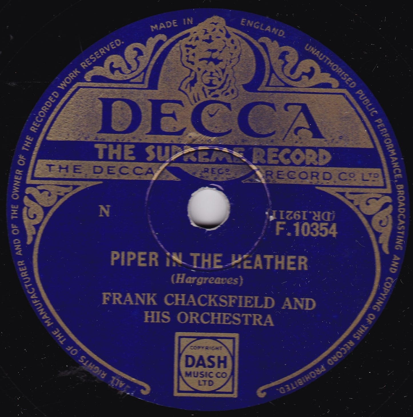 Frank Chacksfield - "Smile" / Piper In The Heather (Decca 1954) 10" shellac VG/-