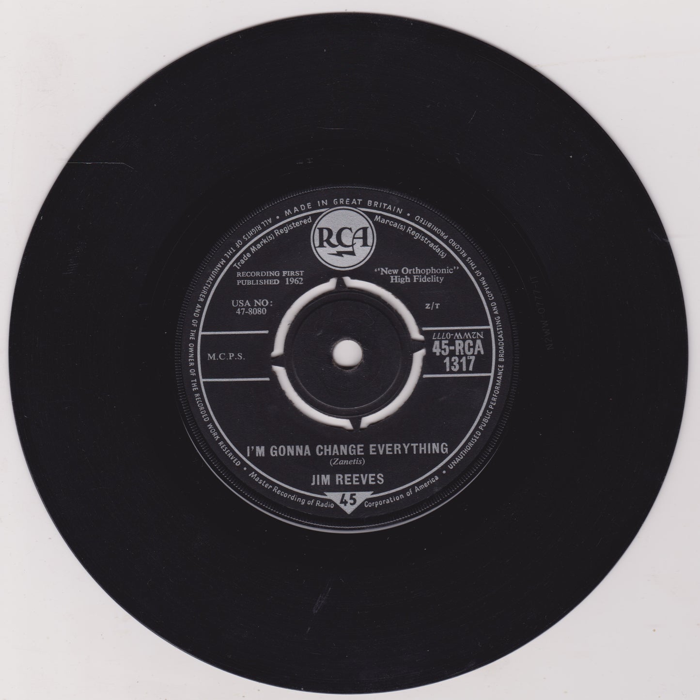 Jim Reeves ‎– I'm Gonna Change Everything (RCA 1962) 7" vinyl single VG/-
