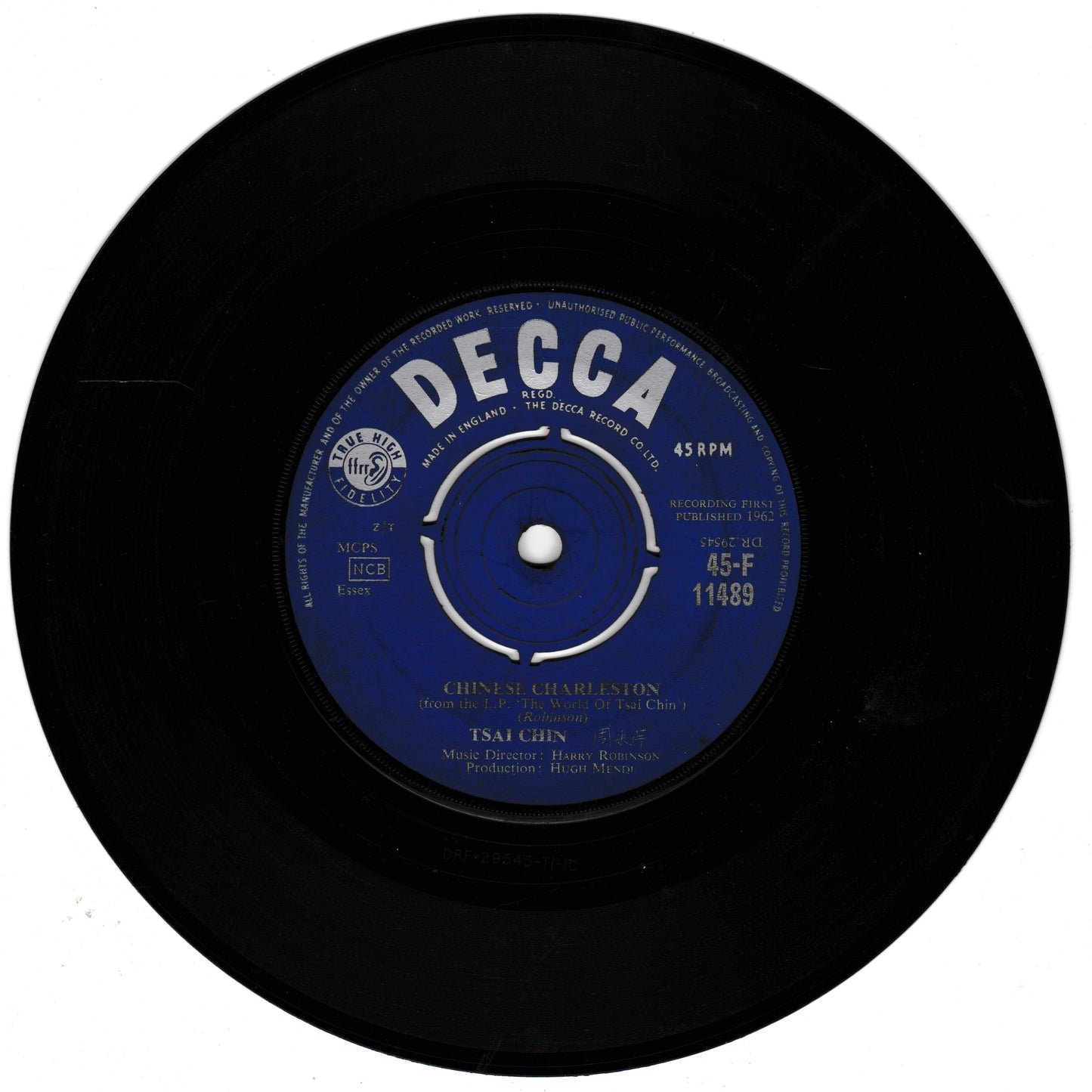 Black vinyl record with a blue label featuring the Decca Records logo.