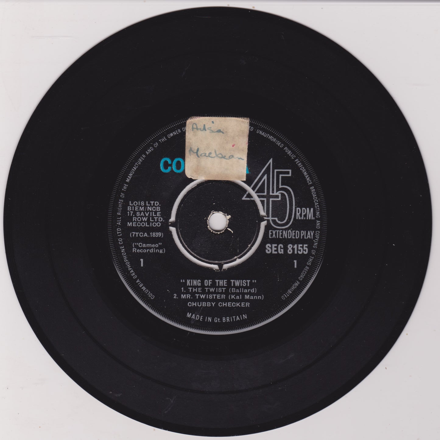 Chubby Checker ‎– King Of The Twist (Columbia 1962) 7" vinyl EP G+/-
