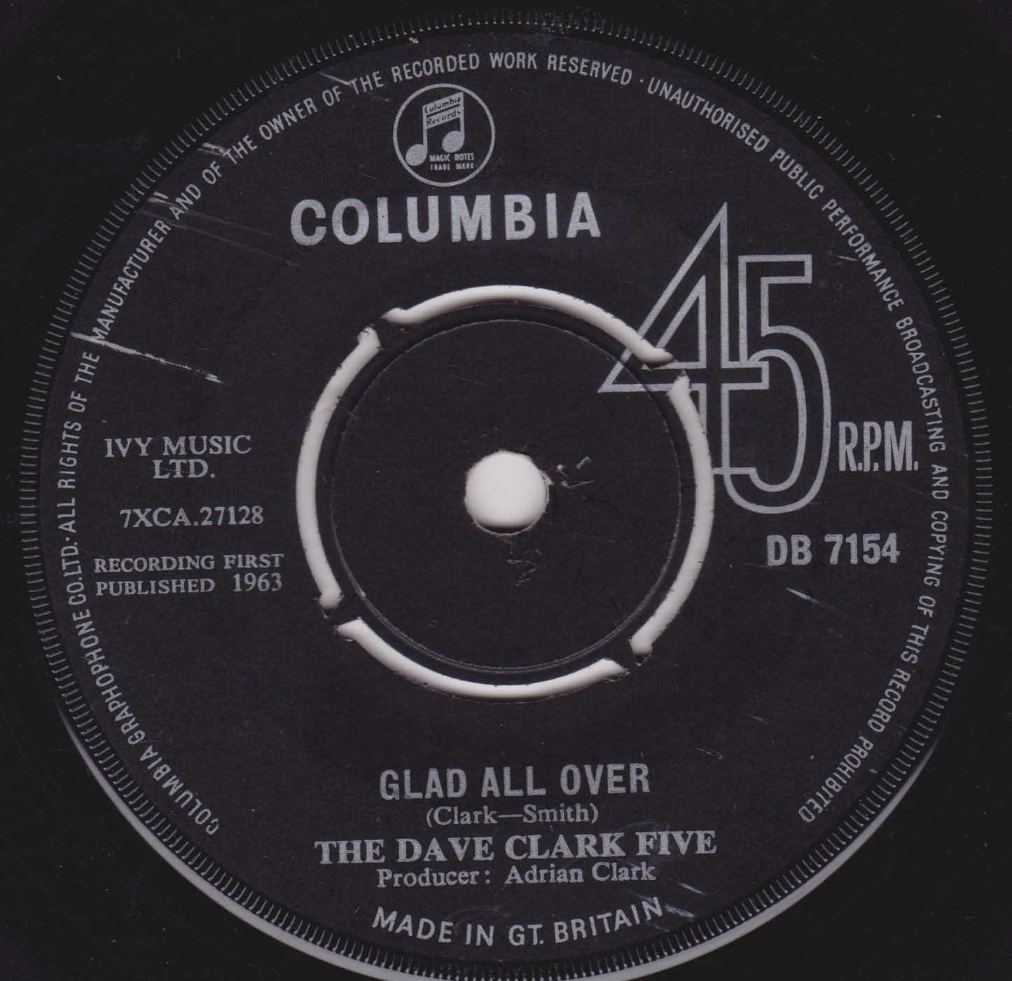 Columbia 45 RPM record label for 'Glad All Over' by The Dave Clark Five.