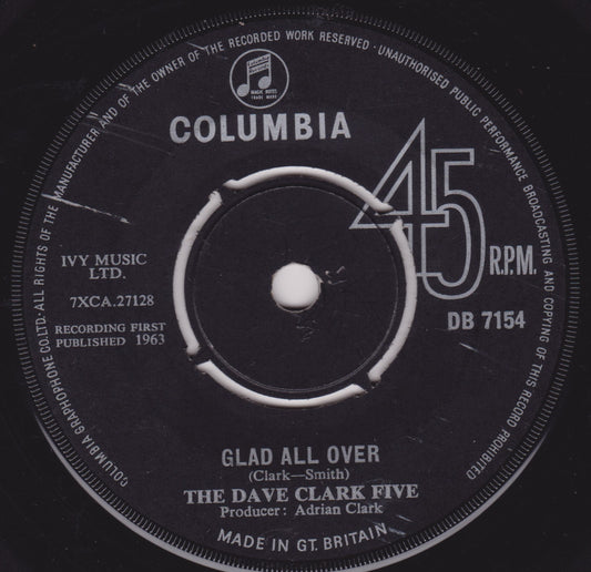 Columbia 45 RPM record label for 'Glad All Over' by The Dave Clark Five.