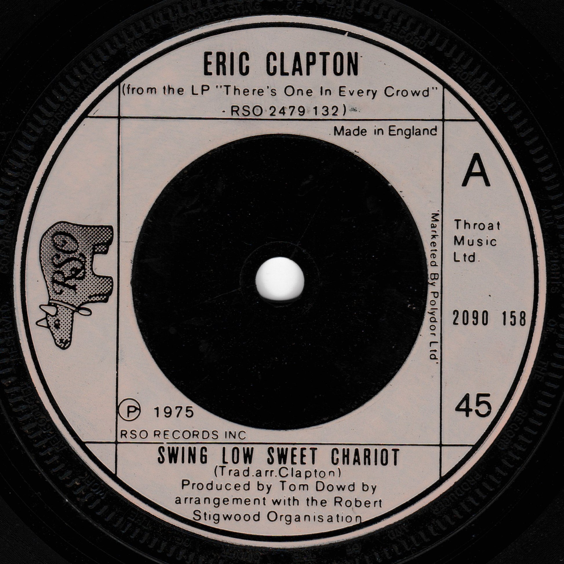 Record label for Eric Clapton's 'Swing Low Sweet Chariot' from 1975