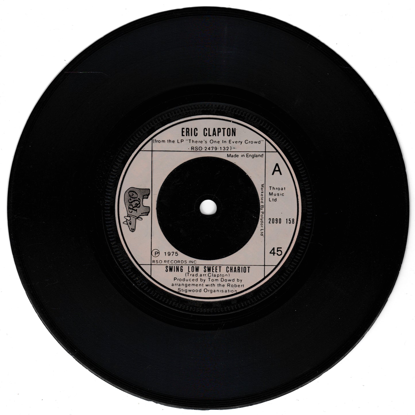 Black vinyl record with label featuring Eric Clapton on a white background