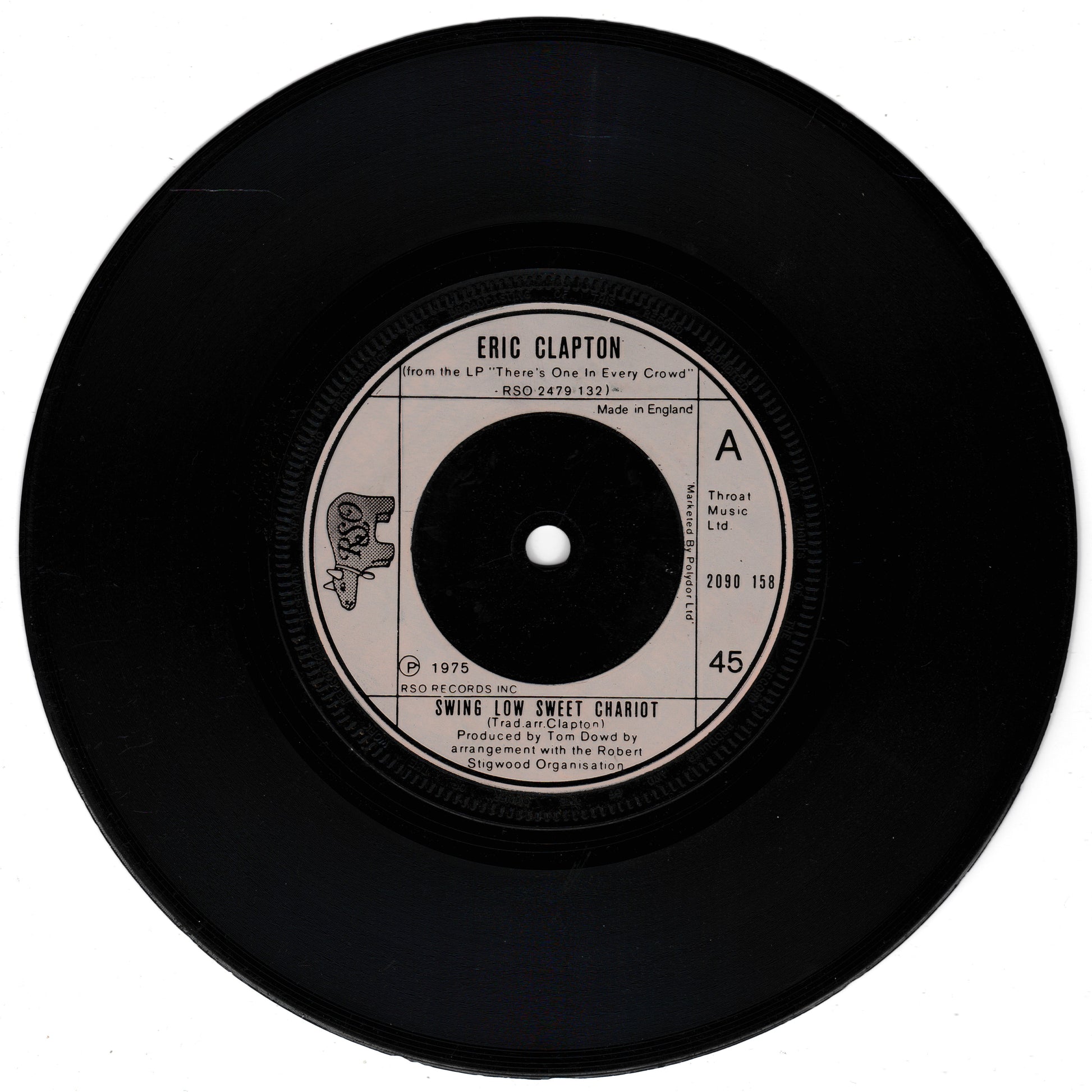 Black vinyl record with label featuring Eric Clapton on a white background