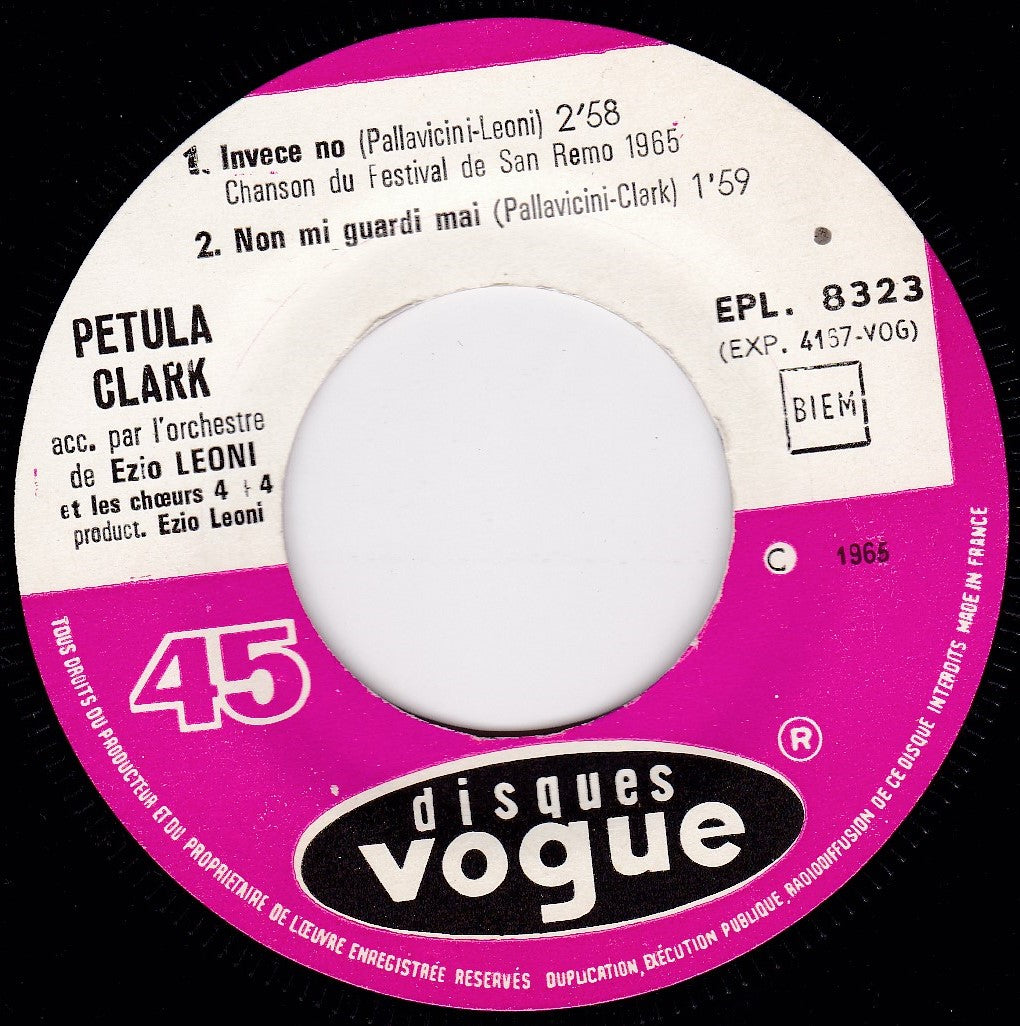 Petula Clark – Chante En Italien (Disques Vogue 1965) 7" vinyl P/S EP G+/VG French import