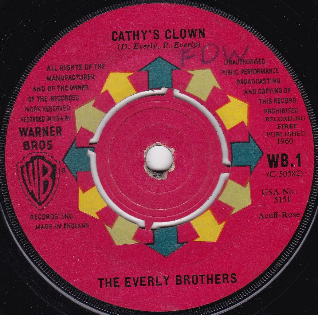 The Everly Brothers ‎– Cathy's Clown (WB 1960) 7" vinyl single G+/