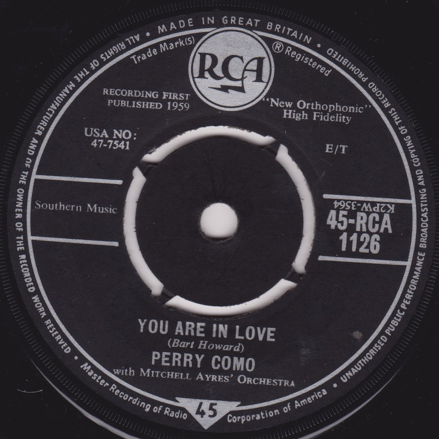 Perry Como – I Know (RCA 1959) 7" vinyl single VG/-