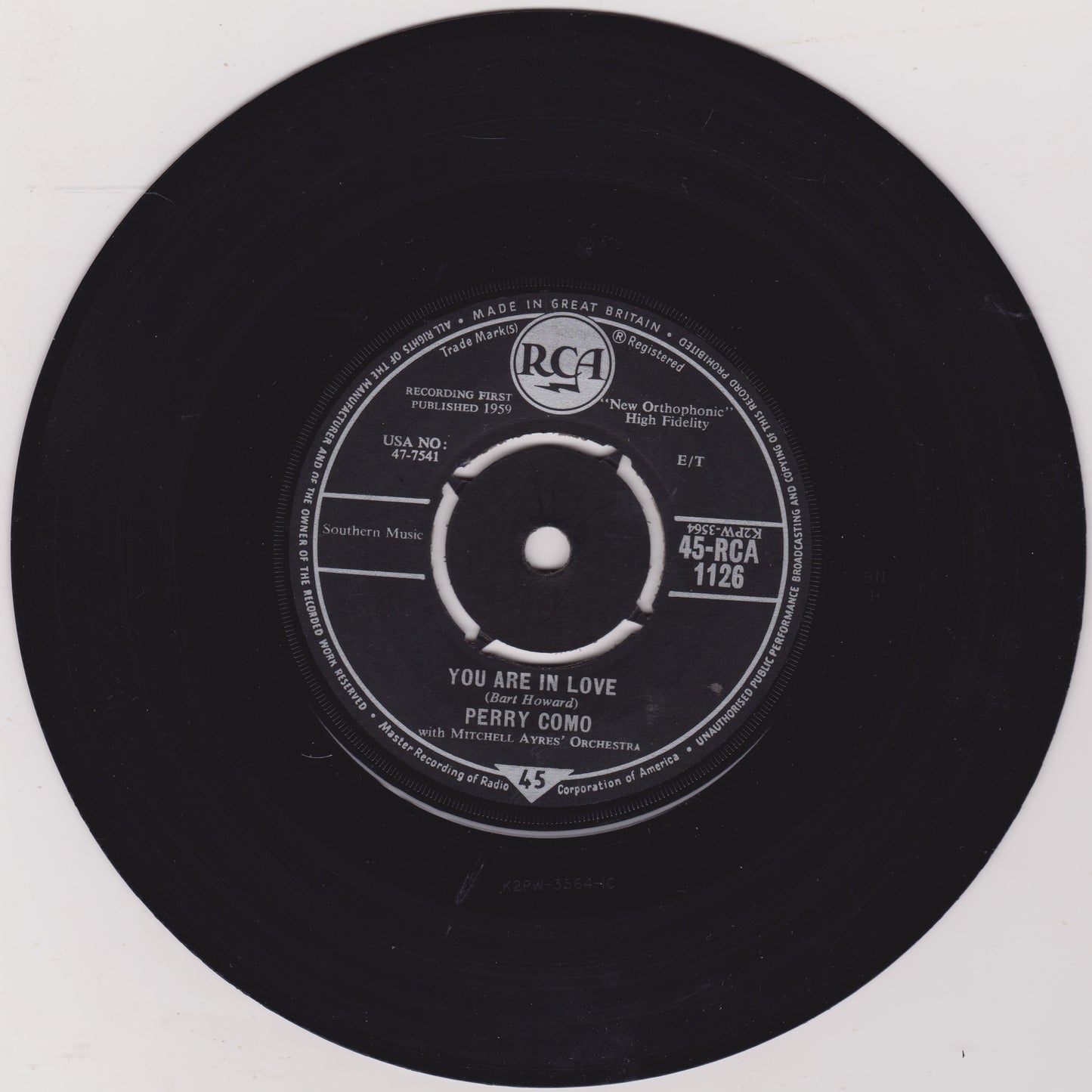 Perry Como – I Know (RCA 1959) 7" vinyl single VG/-