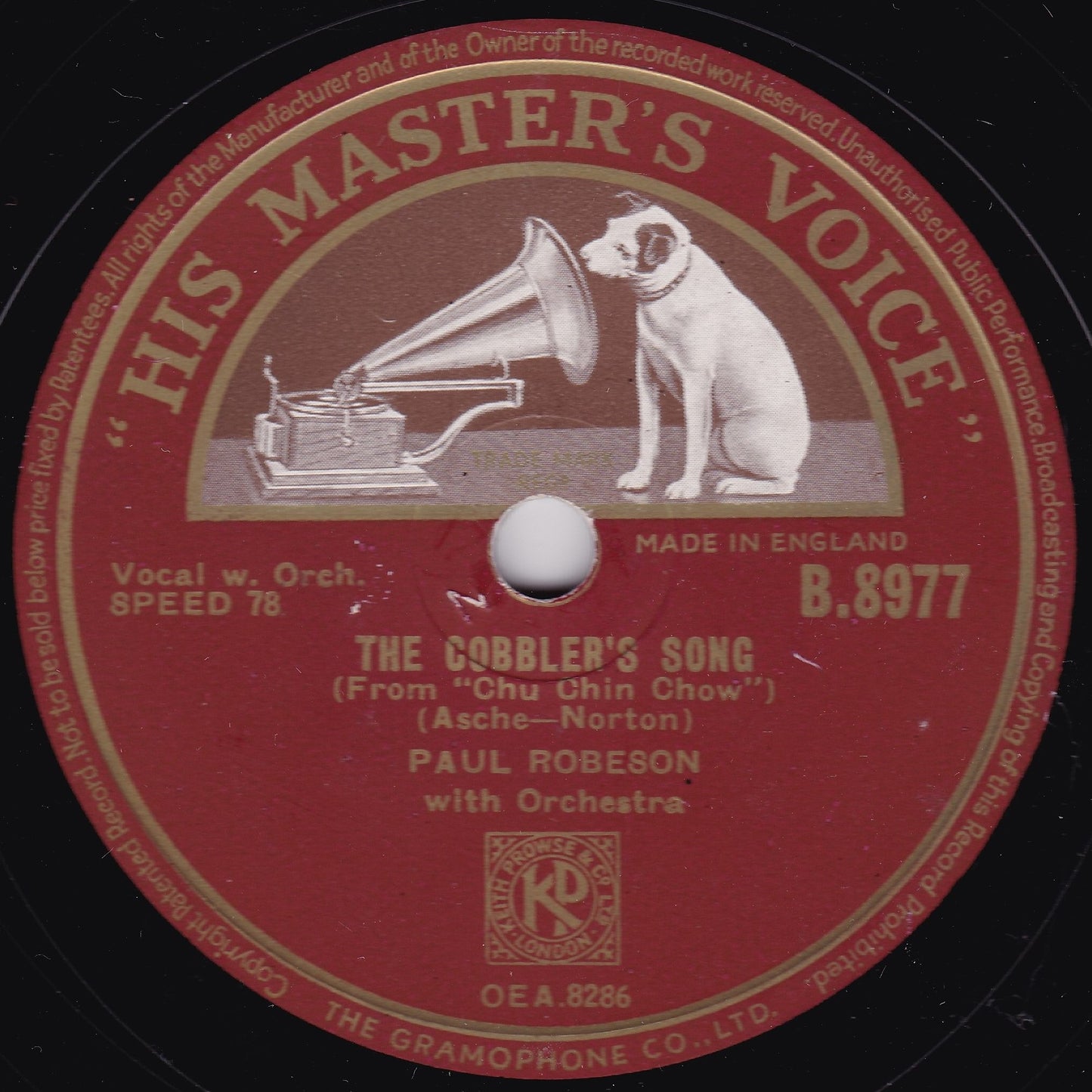 Paul Robeson ‎– The Cobbler's Song (HMV 1939) 10" shellac single VG/-