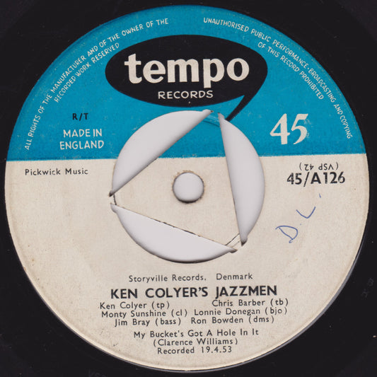 Ken Colyer's Jazzmen ‎– My Bucket's Got A Hole In It / Wabash Blues (Tempo) 7" vinyl single G+/- mono