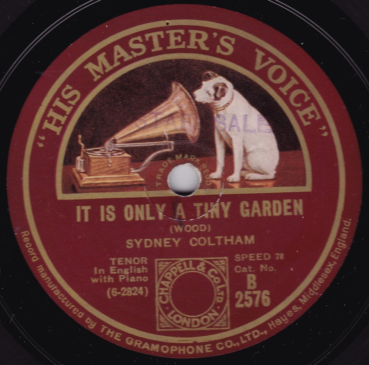 Sydney Coltham - It Is Only A Tiny Garden / Ninetta (HMV 1928) 10" shellac VG/VG