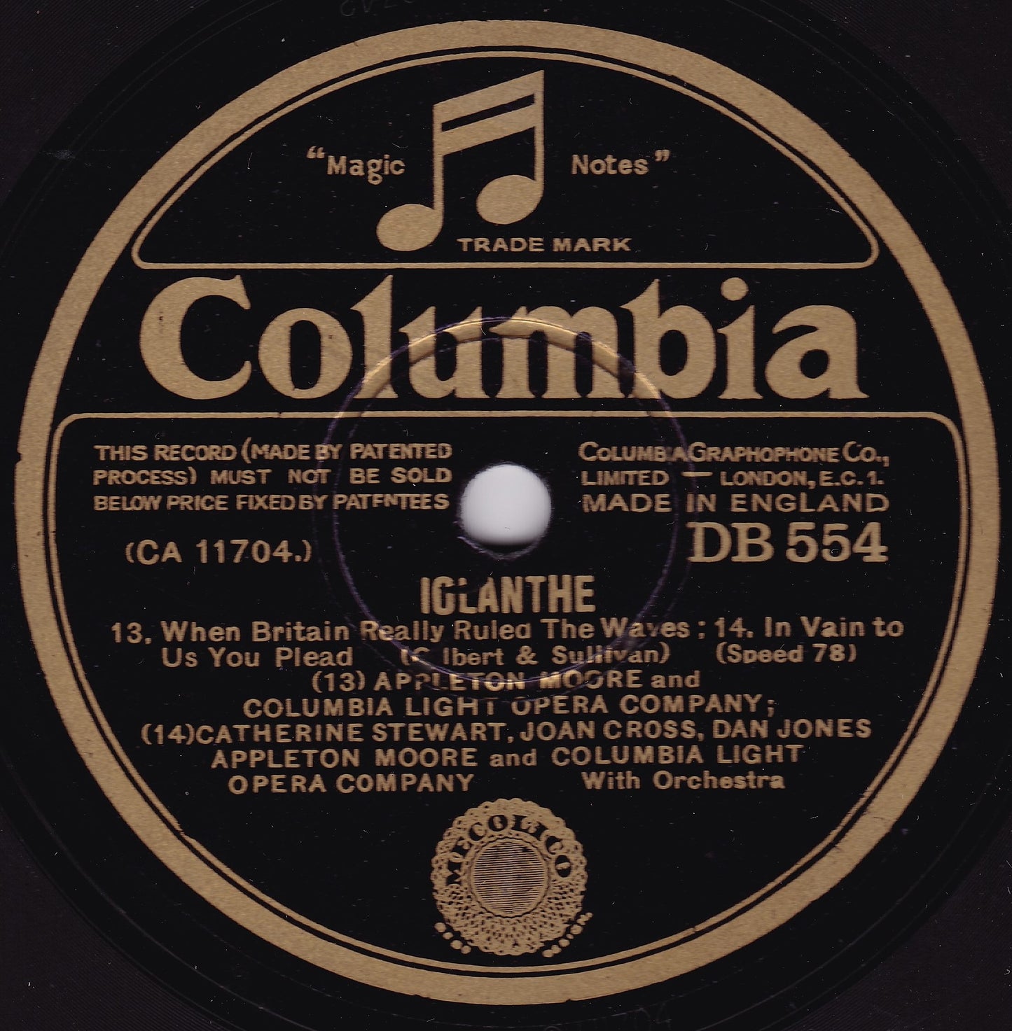 Gilbert & Sullivan - Columbia Light Opera Company – Iolanthe 10" shellac VG/-