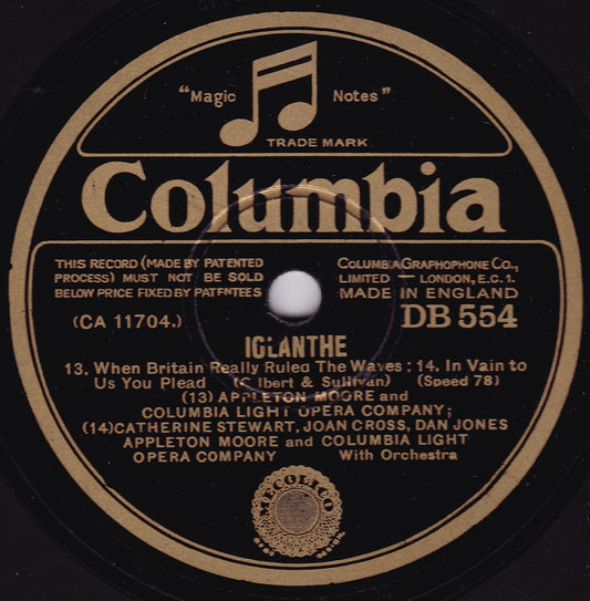 Gilbert & Sullivan - Columbia Light Opera Company – Iolanthe 10" shellac VG/-