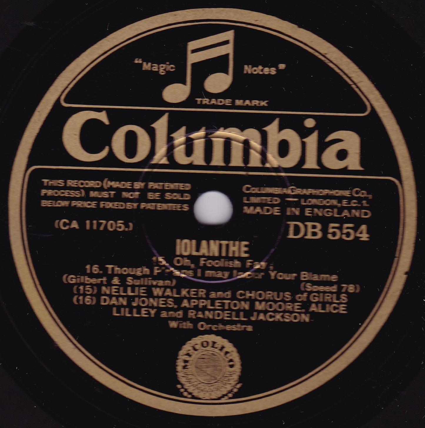 Gilbert & Sullivan - Columbia Light Opera Company – Iolanthe 10" shellac VG/-