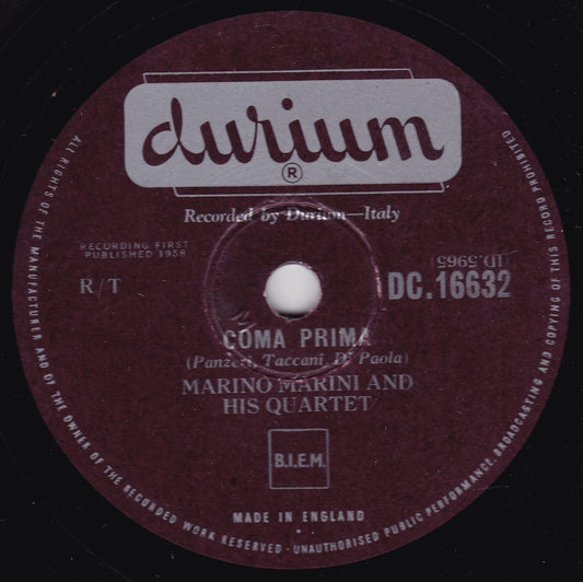 Marino Marini And His Quartet – Come Prima (Durium 1958) 10" shellac VG/-