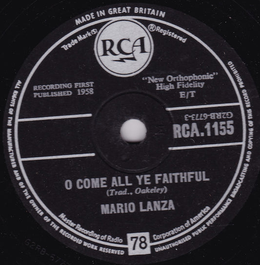 Mario Lanza ‎– O Come All Ye Faithful (RCA 1959) 10" shellac VG/-