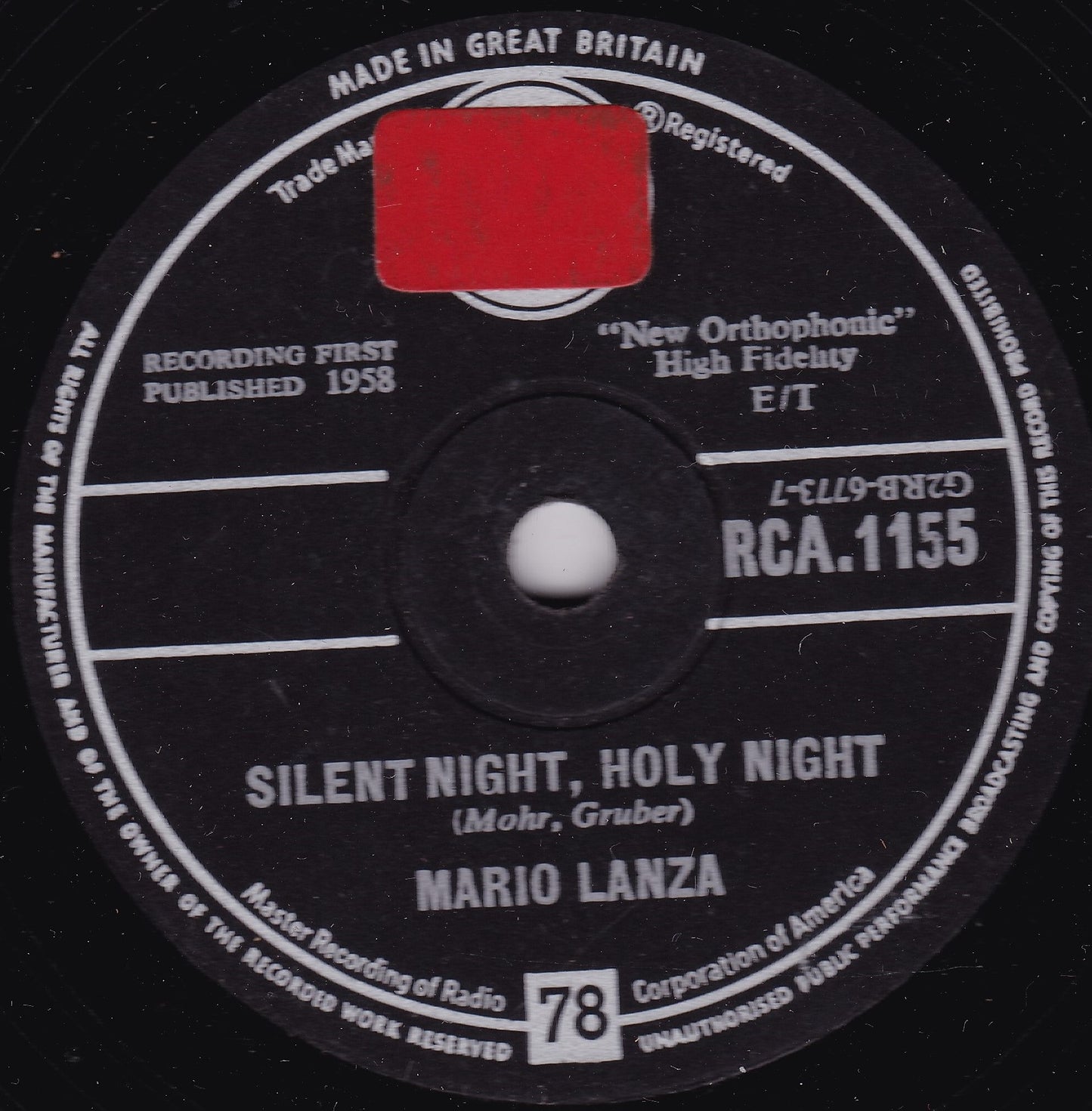 Mario Lanza ‎– O Come All Ye Faithful (RCA 1959) 10" shellac VG/-