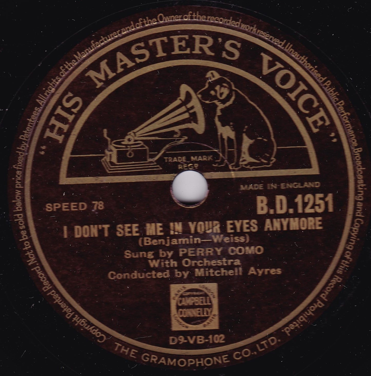 Perry Como - I Don't See Me In Your Eyes Anymore / Marcheta 10" shellac VG/-