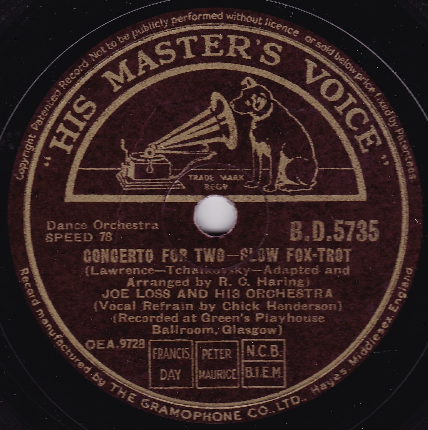 Joe Loss & His Orchestra ‎– Concerto For Two (HMV 1942) 10" shellac VG/-