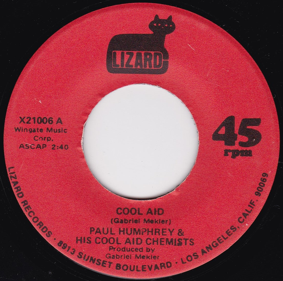 Paul Humphrey & His Cool Aid Chemists ‎– Cool Aid (Lizard 1971) 7" vinyl single G+/- US jukebox