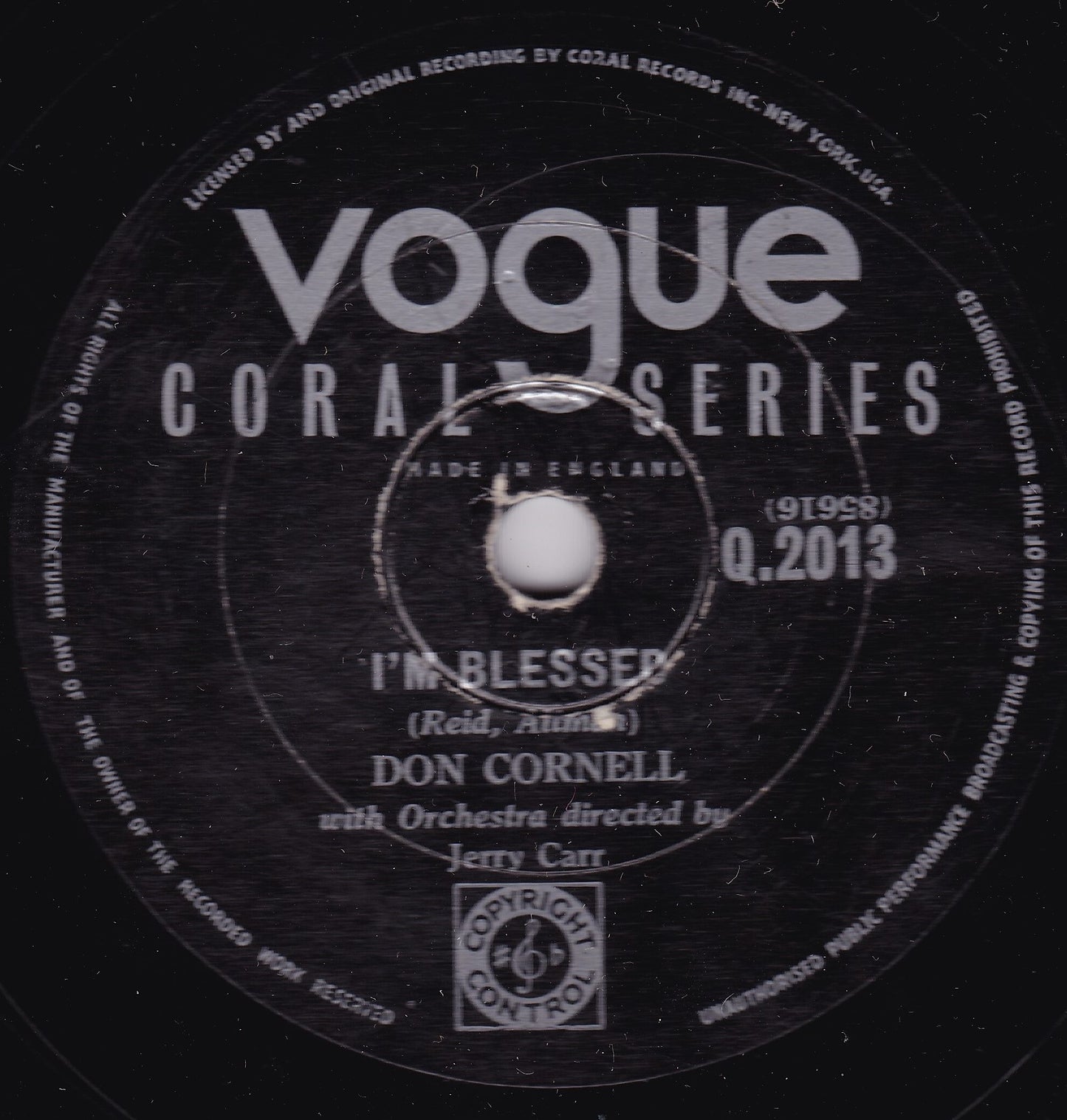 Don Cornell - I'm Blessed / Hold My Hand (Vogue 1954) 10" shellac VG/-