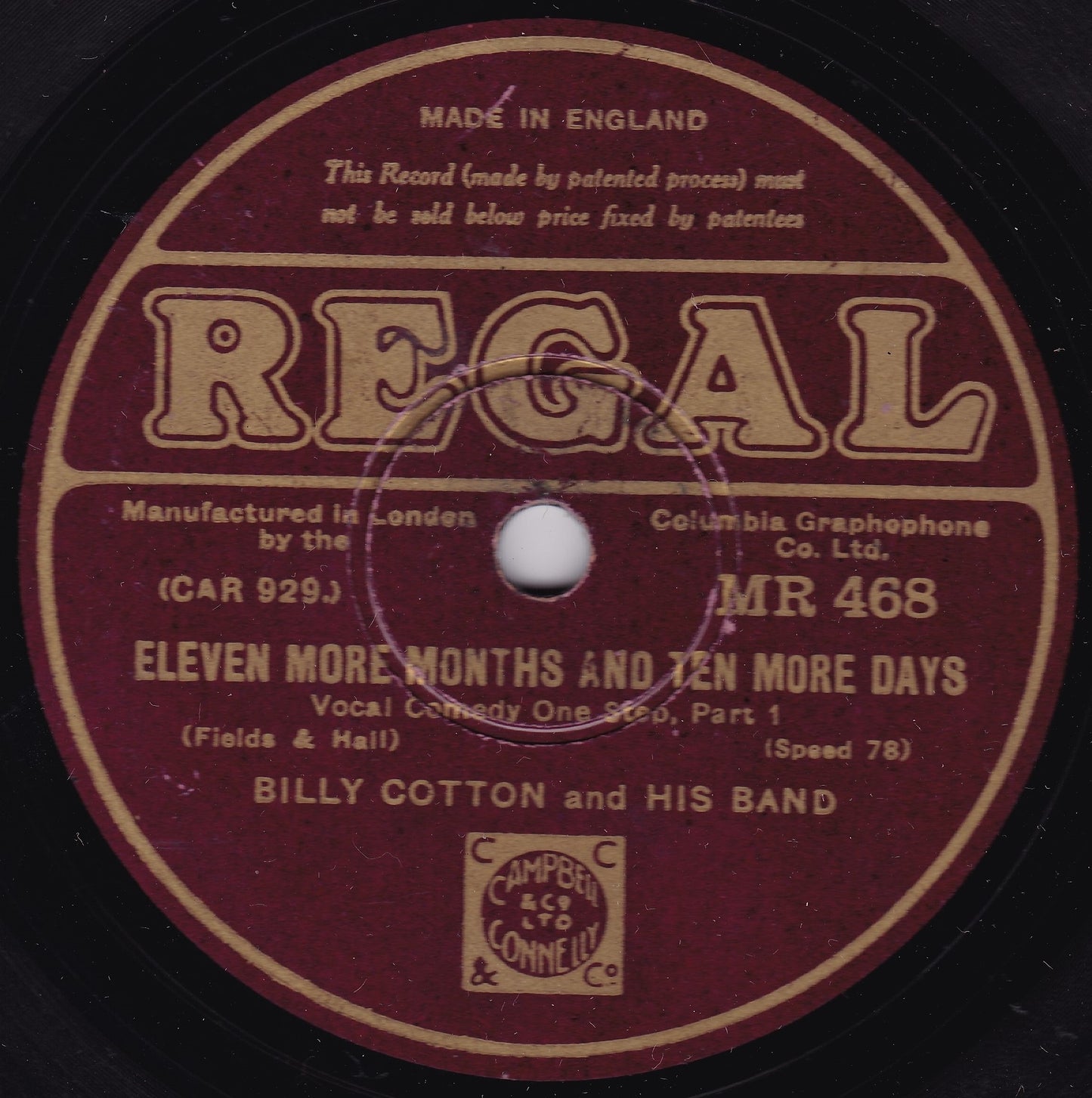 Billy Cotton And His Band - Eleven More Months And Ten More Days 10" shellac VG