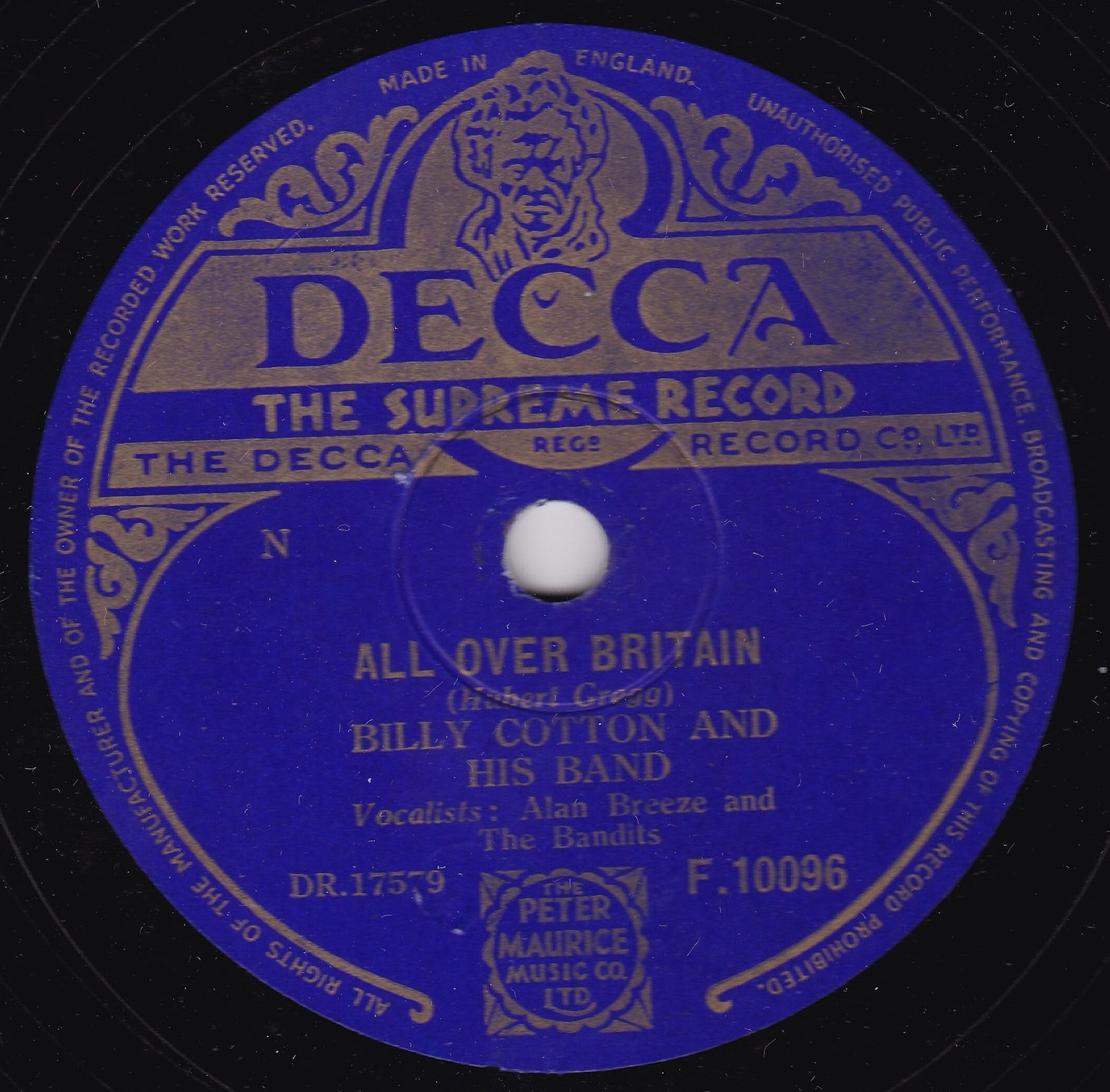 Billy Cotton And His Band - All Over Britain (Decca 1953) 10" shellac VG/-