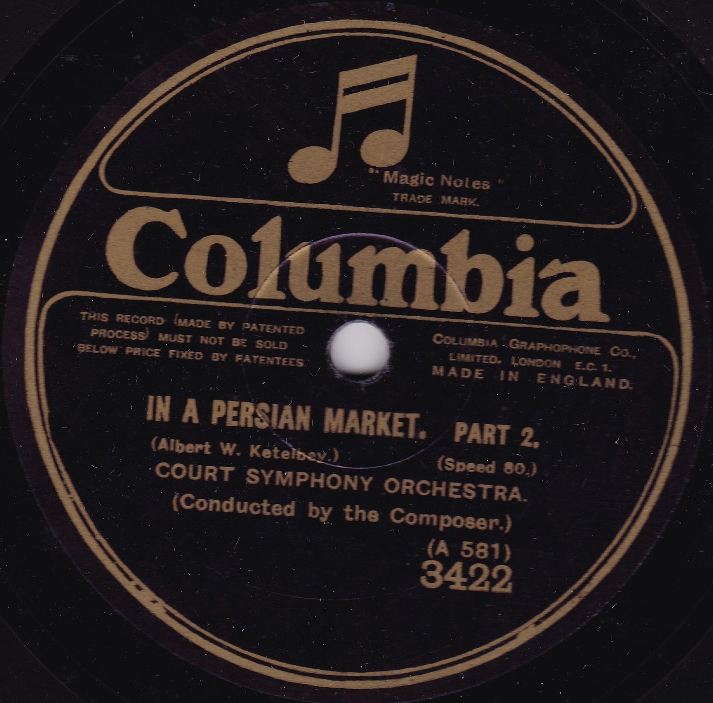 Court Symphony Orchestra ‎– In A Persian Market (Columbia 1926) 10" shellac VG/-