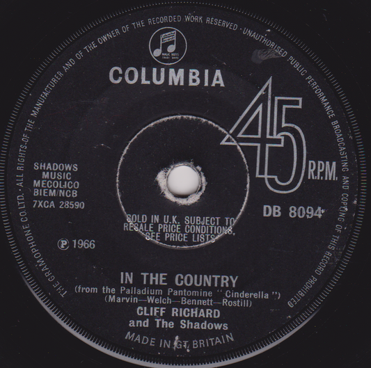 Columbia 45 RPM record label with text and music notes