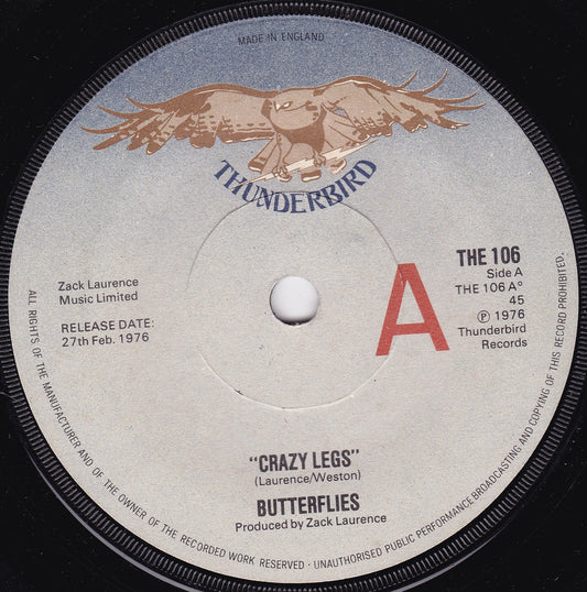 Butterflies - Crazy Legs (Thunderbird 1976) 7" vinyl single G+/- promo