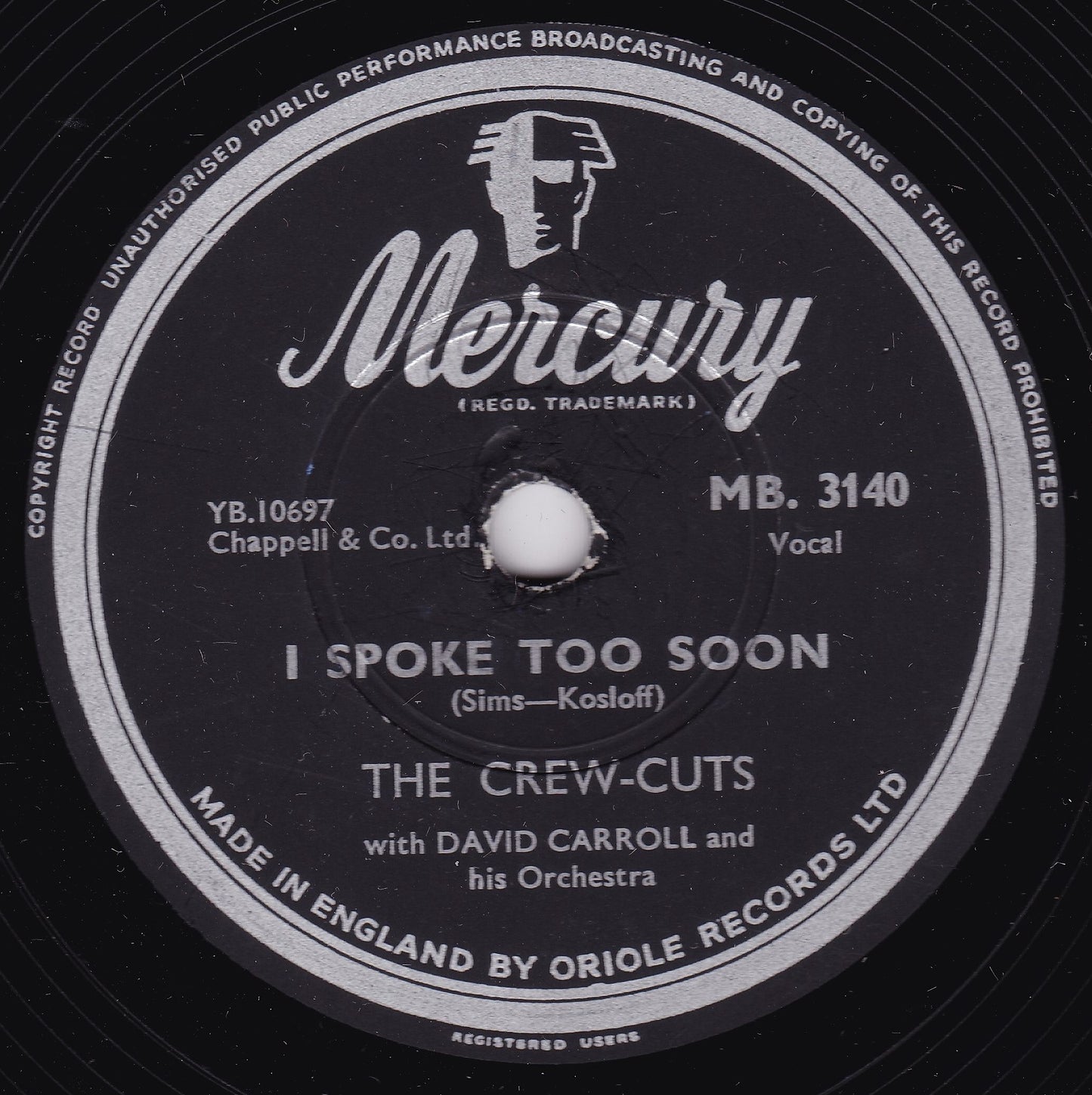 The Crew-Cuts ‎– Sh-Boom / I Spoke Too Soon (Mercury 1954) 10" shellac VG/-