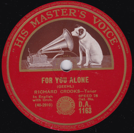 Richard Crooks ‎– For You Alone / Because (HMV 1930) 10" shellac VG/-